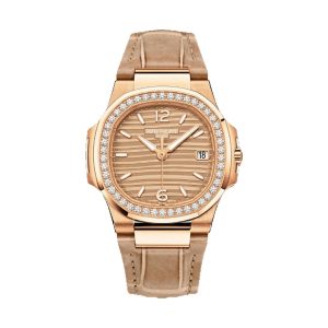 Patek Philippe Nautilus Ladies Quartz 18K Rose Gold Diamond Bezel Golden Opaline Dial 32mm 7010R-012