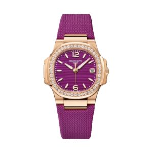 Patek Philippe Nautilus Ladies Quartz 18K Rose Gold Diamond Bezel Lacquered Purple Dial 32mm 7010R-013