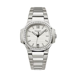 Patek Philippe Nautilus Ladies Automatic Stainless Steel Factory Diamond Bezel Silver Dial 33.6mm 7018/1A-001