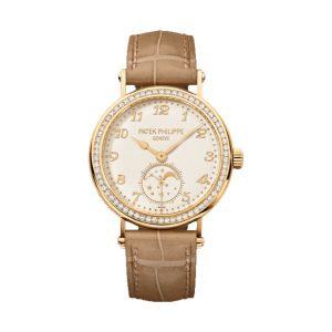 Patek Philippe Complications Ladies Moon Phase 18K Yellow Gold Factory Diamond Bezel Cream Dial 33mm 7121J-001