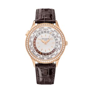 Patek Philippe Complications Ladies World Time 18K Rose Gold Factory Diamond Bezel Ivory Dial 36mm 7130R-013