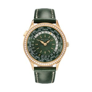 Patek Philippe Complications Ladies World Time 18K Rose Gold Factory Diamond Bezel Olive Green Dial 36mm 7130R-014