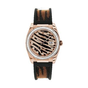 Rolex Datejust Royal Pink 36 18K Everose Gold Factory Baguette Diamond Bezel Pink Zebra Galuchat Dial 36mm 116185