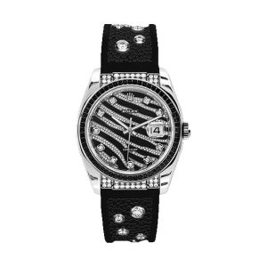 Rolex Datejust Royal Black 36 18K White Gold Factory Black Sapphire Bezel & Diamond Pavé Zebra Galuchat Dial 36mm 116199SANR