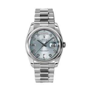Rolex Day-Date 36 950 Platinum Domed Bezel Glacier Blue Diamond Dial President Bracelet 36mm 118206