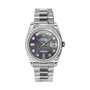 Rolex Day-Date 36 950 Platinum Factory Diamond Bezel Dark MOP Diamond Dial President Bracelet 36mm 118346