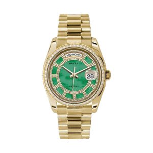 Rolex Day-Date 36 18K Yellow Gold Factory Diamond Bezel Green Jade Carousel Diamond Dial President Bracelet 36mm 118348