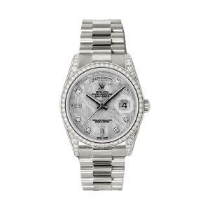 Rolex Day-Date 36 18K White Gold Factory Baguette Diamond Bezel & Lugs Meteorite Diamond Dial President Bracelet 36mm 118389