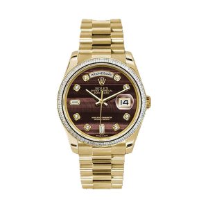 Rolex Day-Date 36 18K Yellow Gold Factory Diamond Bezel Bull's Eye Diamond Dial President Bracelet 36mm 118398