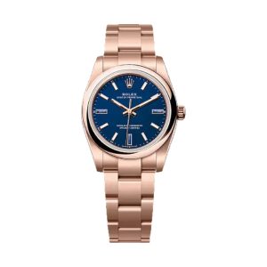 Rolex Oyster Perpetual 34 18K Everose Gold Blue Stone Dial Oyster Bracelet 34mm 124205