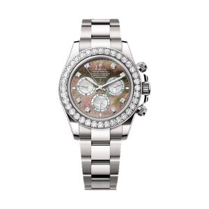 Rolex Cosmograph Daytona 18K White Gold Factory Diamond Bezel Black & White Mother-of-Pearl Dial 40mm 126579RBR
