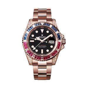 Rolex GMT-Master II 18K Everose Gold Factory Gem-Set SARU Sapphire Ruby Diamond Bezel 40mm 126755SARU
