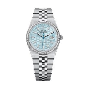 Rolex Day-Date 36 950 Platinum Baguette Diamond Bezel Ice Blue Honeycomb Dial 36mm 127286TBR