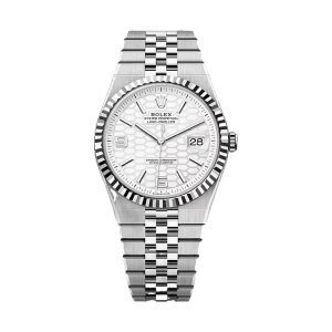 Rolex Land-Dweller 40 18K White Gold & Oystersteel Intense White Honeycomb Motif Dial Fluted Bezel Flat Jubilee Bracelet 40mm 127334