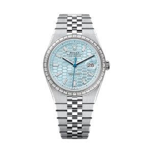 Rolex Day-Date 40 950 Platinum Baguette Diamond Bezel Ice Blue Honeycomb Dial 40mm 127386TBR