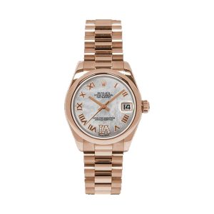 Rolex Datejust 31 18K Everose Gold Domed Bezel White MOP Diamond Dial President Bracelet 31mm 178245