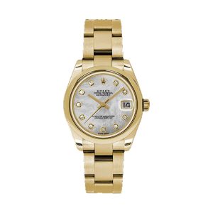 Rolex Datejust 31 18K Yellow Gold Domed Bezel White MOP Diamond Dial President Bracelet 31mm 178248