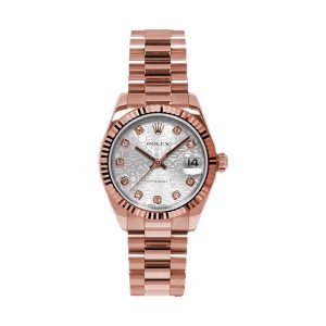 Rolex Datejust 31 18K Everose Gold Fluted Bezel Silver Jubilee Diamond Dial President Bracelet 31mm 178275