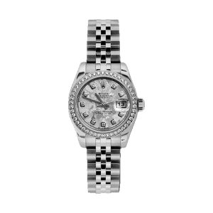 Rolex Lady-Datejust 26 18K White Gold & Oystersteel Factory 46 Diamond Bezel Silver Diamond Dial Oyster Bracelet 26mm 179384