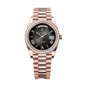 Rolex Day-Date 40 18K Everose Gold Factory Diamond Bezel Slate Ombré Roman Dial President Bracelet 40mm 228345RBR