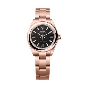 Rolex Oyster Perpetual 28 18K Everose Gold Black Dial Oyster Bracelet 28mm 276205