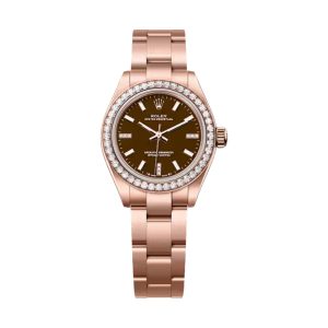 Rolex Oyster Perpetual 28 18K Everose Gold Factory Diamond Bezel Brown Stone Diamond Dial Oyster Bracelet 28mm 276245RBR