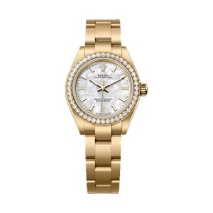 Rolex Oyster Perpetual 28 18K Yellow Gold Factory Diamond Bezel White MOP Diamond Dial Oyster Bracelet 28mm 276248RBR