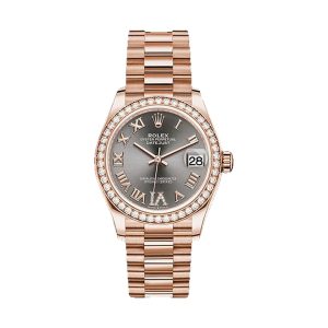 Rolex Datejust 31 18K Everose Gold Factory Diamond Bezel Rhodium Diamond Dial President Bracelet 31mm 278285RBR