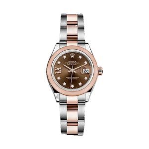Rolex Lady-Datejust 28 18K Everose Gold & Oystersteel Domed Bezel Chocolate Diamond Star Dial Oyster Bracelet 28mm 279161