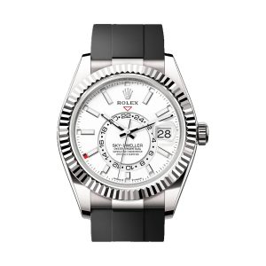 Rolex Sky-Dweller Annual Calendar GMT 18K White Gold Intense White Dial Fluted Bezel Oysterflex Bracelet 42mm 336239