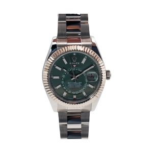 Rolex Sky-Dweller Annual Calendar GMT 18K White Gold & Steel Mint Green Dial Fluted Bezel Oyster Bracelet 42mm 336934
