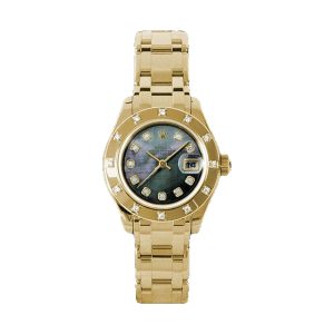 Rolex Lady-Datejust Pearlmaster 29 18K Yellow Gold Factory 12 Diamond Bezel Dark MOP Diamond Dial 29mm 80318