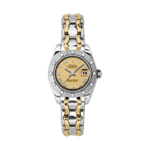 Rolex Lady-Datejust Pearlmaster 29 18K White Gold Factory 12 Diamond Bezel Champagne Mirror Roman Dial 29mm 80319