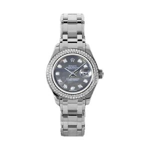 Rolex Lady-Datejust Pearlmaster 29 18K White Gold Factory 116 Diamond Bezel Dark MOP Diamond Dial 29mm 80339