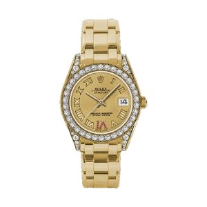 Rolex Pearlmaster 34 18K Yellow Gold Factory 34 Diamond Bezel Champagne Roman Dial 34mm 81158