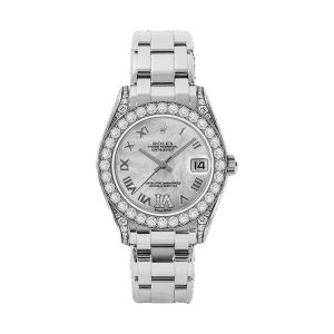 Rolex Pearlmaster 34 18K White Gold Factory 34 Diamond Bezel White MOP Roman Dial 34mm 81159