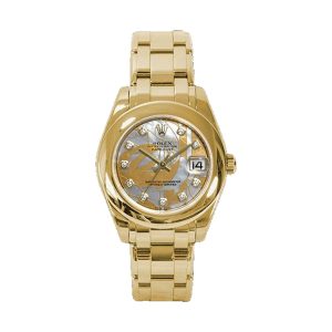 Rolex Pearlmaster 34 18K Yellow Gold Polished Bezel Goldust Dream White MOP Roman Dial 34mm 81208