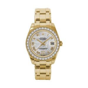 Rolex Pearlmaster 34 18K Yellow Gold Factory 34 Diamond Bezel White MOP Roman Dial 34mm 81298