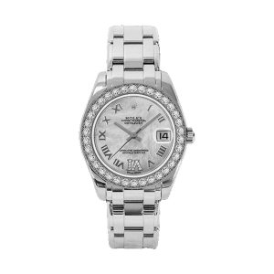 Rolex Pearlmaster 34 18K White Gold Factory 34 Diamond Bezel White MOP Roman Dial 34mm 81299