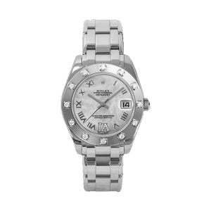Rolex Pearlmaster 34 18K White Gold Factory 12 Diamond Bezel White MOP Roman Dial 34mm 81319