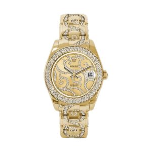 Rolex Pearlmaster 34 18K Yellow Gold Factory 116 Diamond Bezel Champagne Arabesque Diamond Dial 34mm 81338