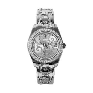 Rolex Pearlmaster 34 18K White Gold Factory 116 Diamond Bezel Rhodium Arabesque Diamond Dial 34mm 81339